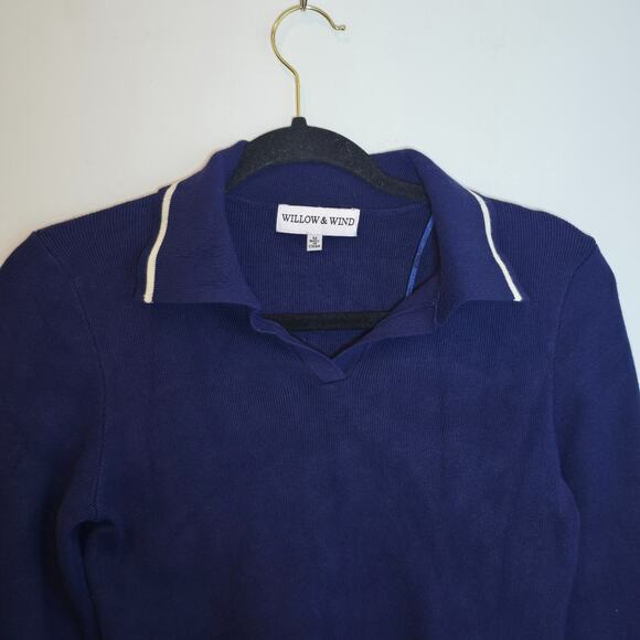 Willow Wind Crop Sweater Womens Size M Navy Polo Old Money Preppy Tenniscore - Picture 2 of 7